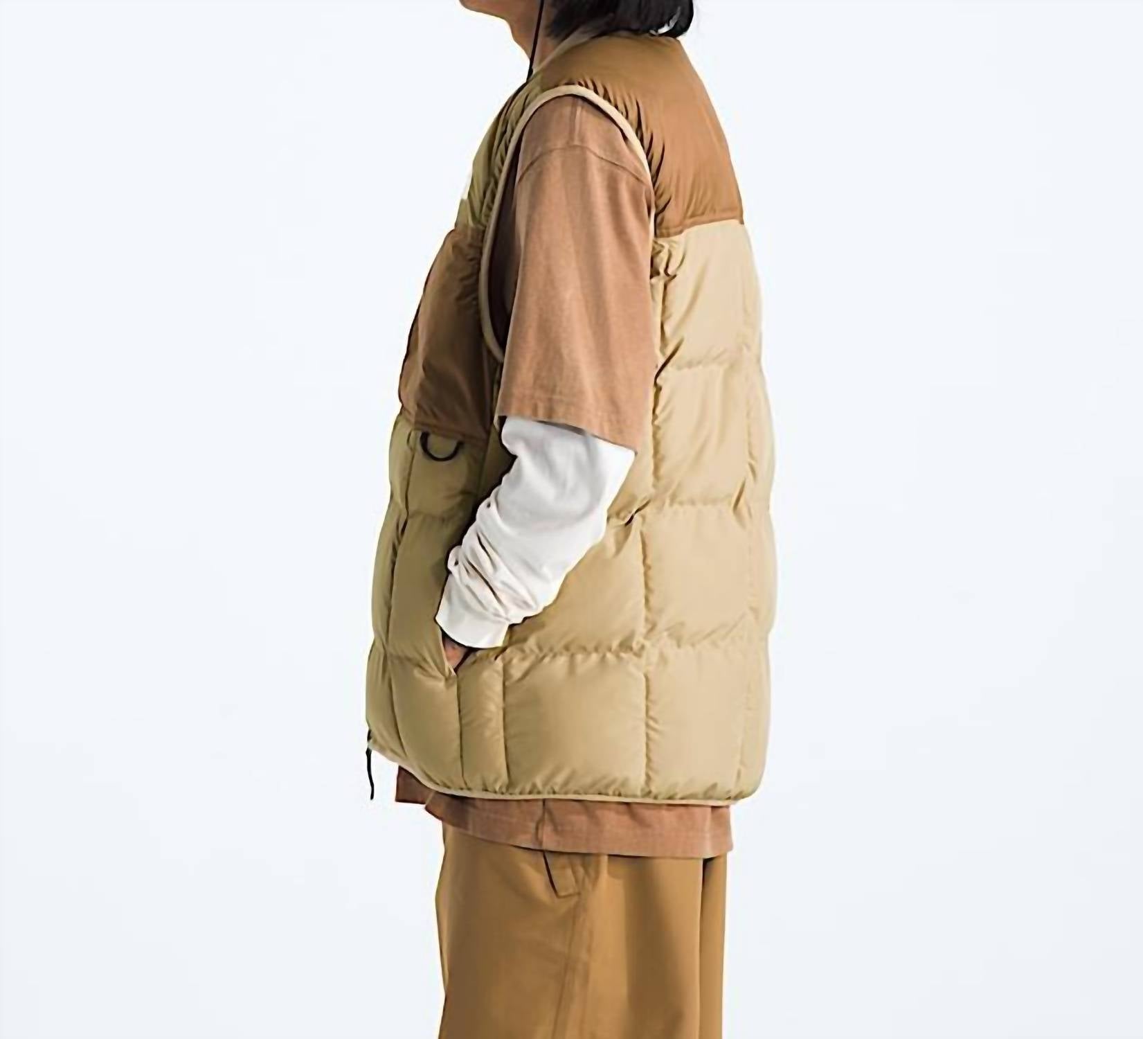 THE NORTH FACE Unwind Sleeveless Vest in khaki stone utility brown - men's jacket - detail view
