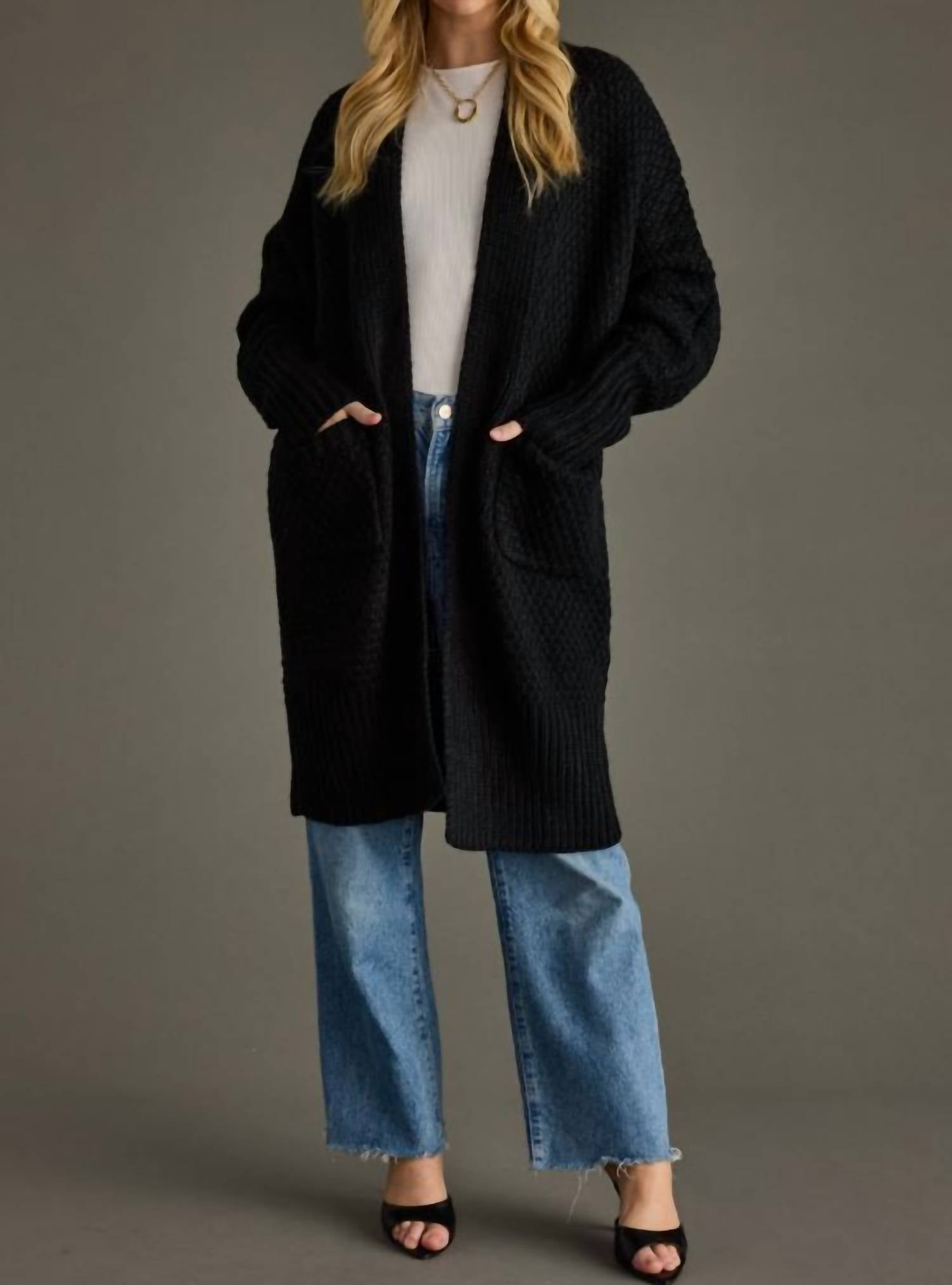 Panache Apparel Dale Knit Cardigan in black - women's cardigan