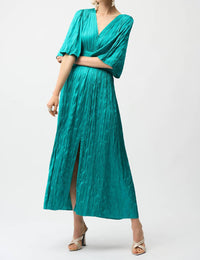 Joseph Ribkoff - Satin Fit And Flare Pleated Dress With Knot Waist Detail - Plus