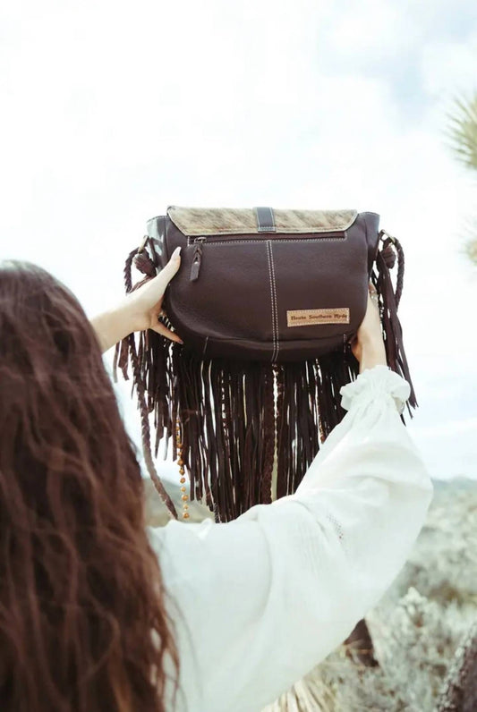 Haute Southern Hyde - Women's Louvelle Cowhide Western Fringe Crossbody Bag