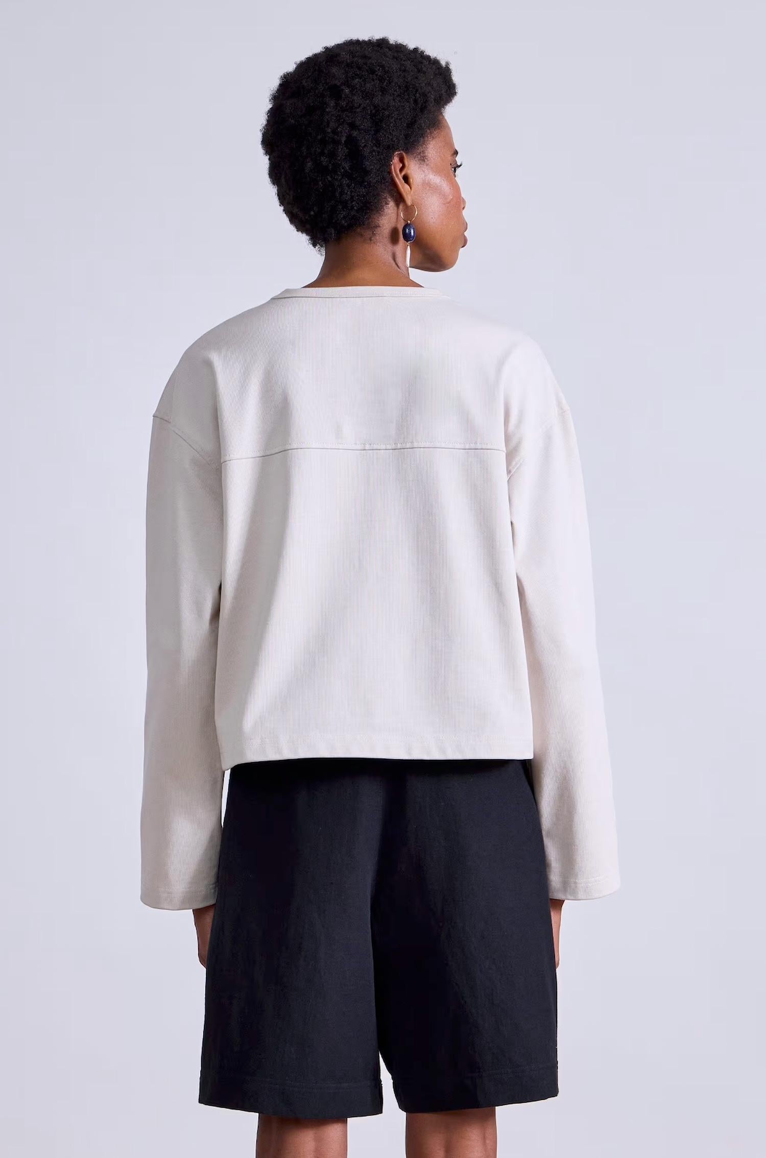 APIECE APART Boxy Tee in oat 3 - women's long sleeve top - alternate view