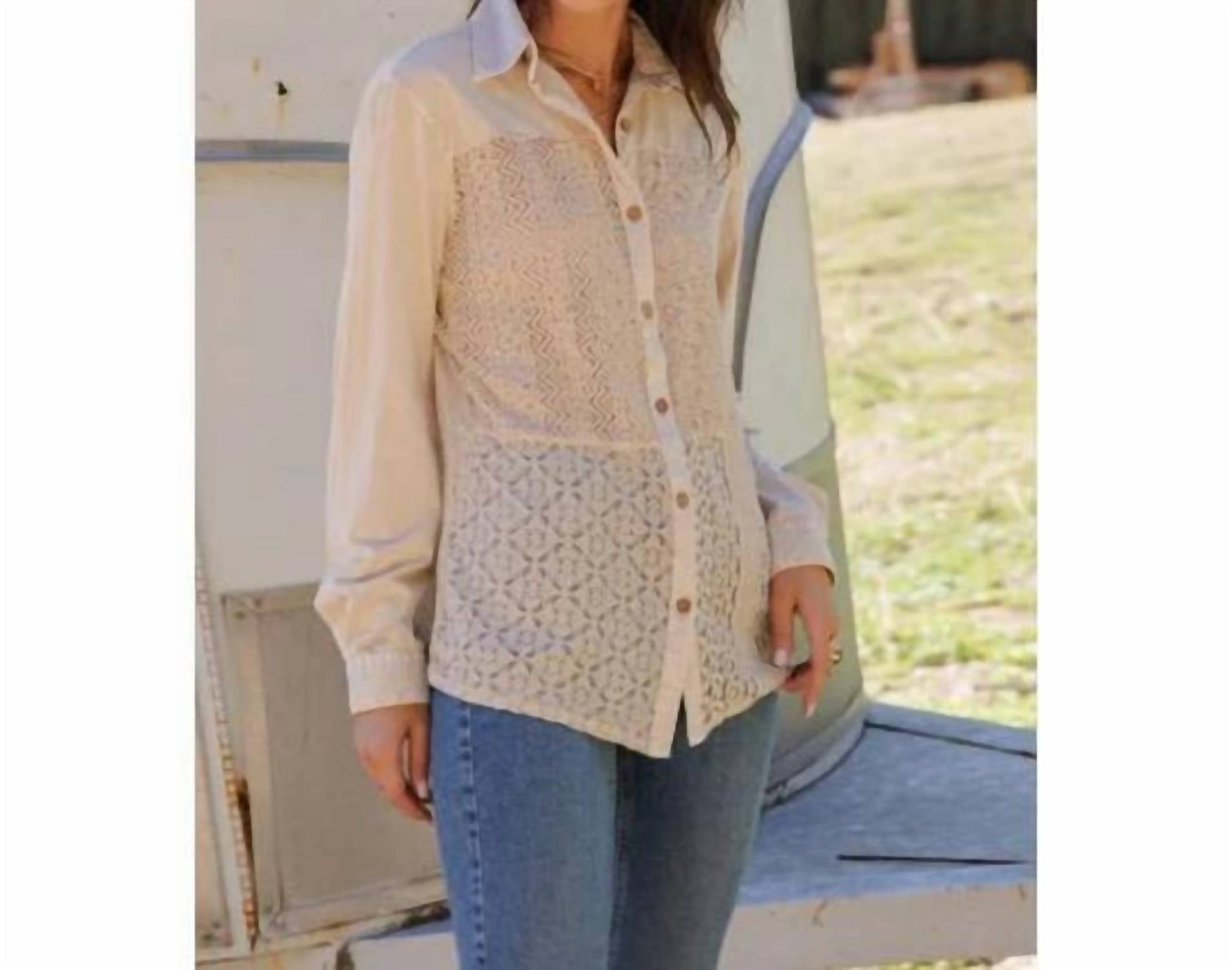 Young Threads - Desert Dream Crochet Lace Button Down Top