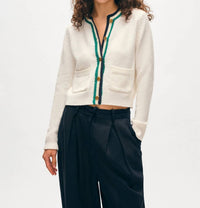 White + Warren - Women's Lofty Cotton Crochet Trim Cardigan