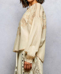 Pol - Felicity Boho Embroidery Button Down Top