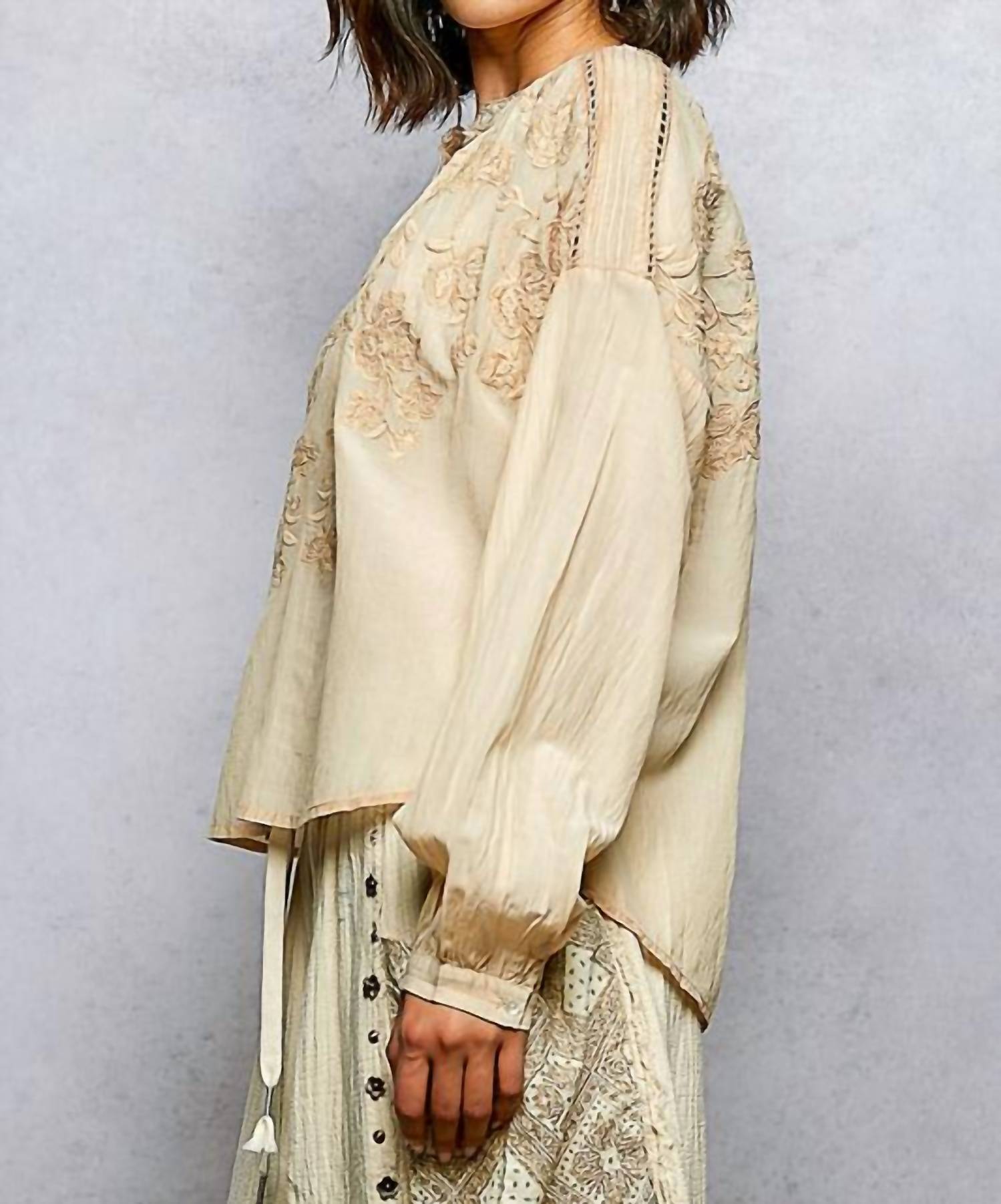 Pol - Felicity Boho Embroidery Button Down Top