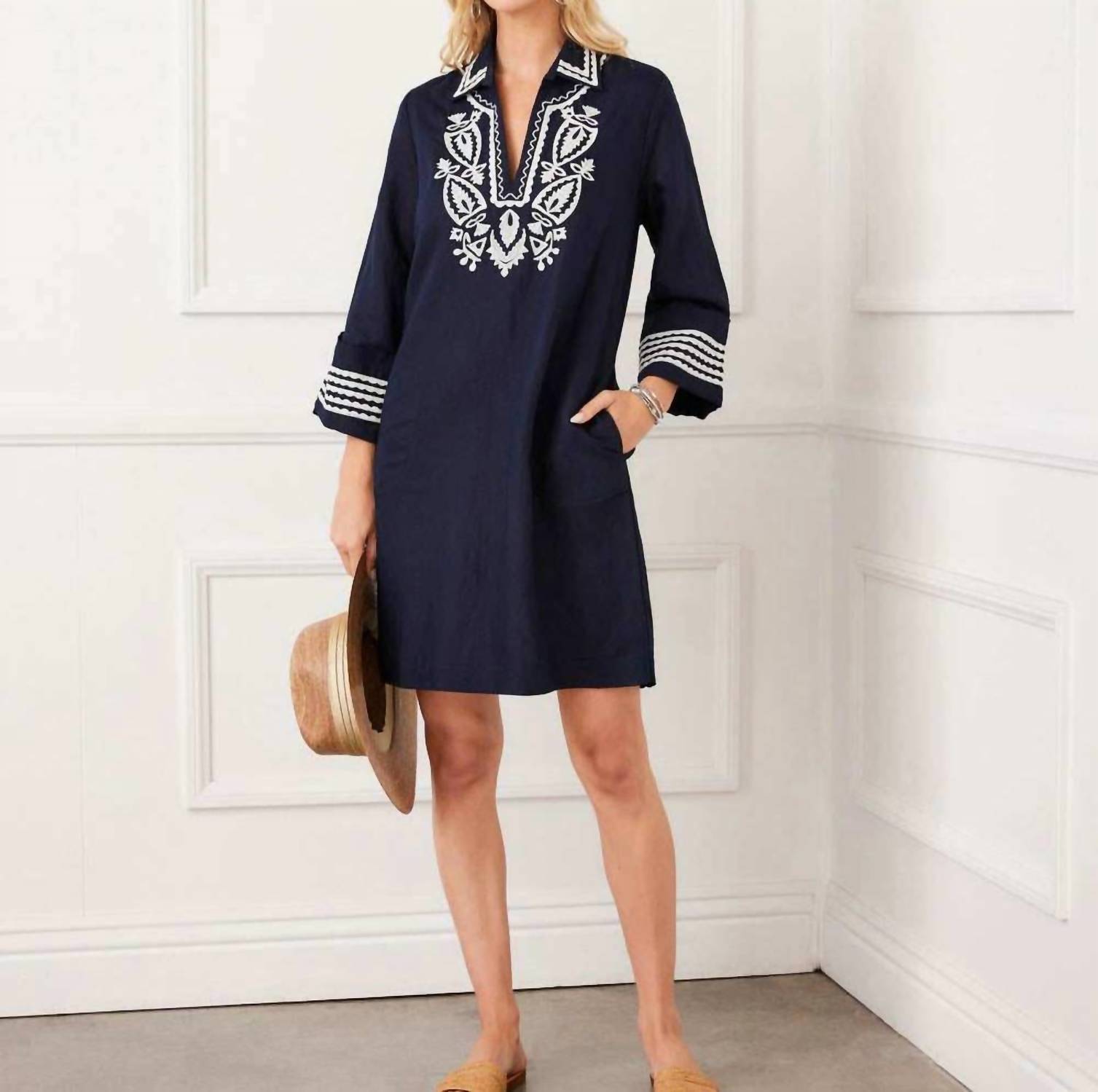 Karen Kane - Cuffed Sleeve Embroidered Dress