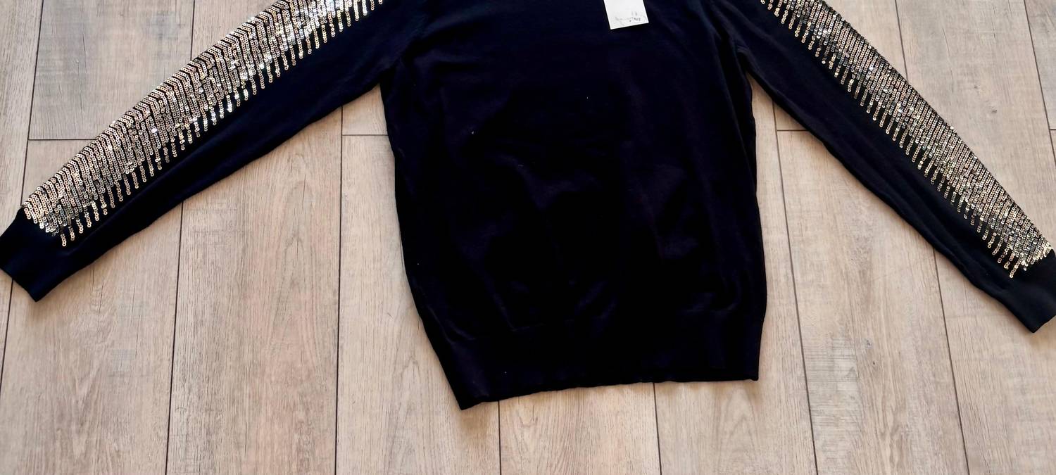 Thml - Women's Long Sleeve Knit Sweater With Sequined Sleeves