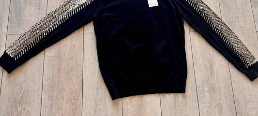 Thml - Women's Long Sleeve Knit Sweater With Sequined Sleeves