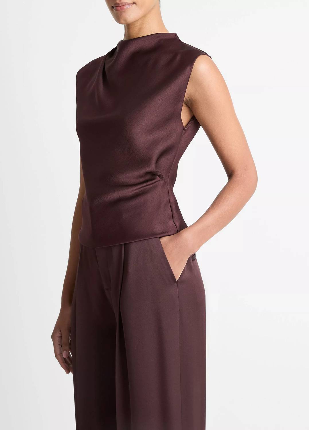 Vince - Satin Draped Cowl-neck Top