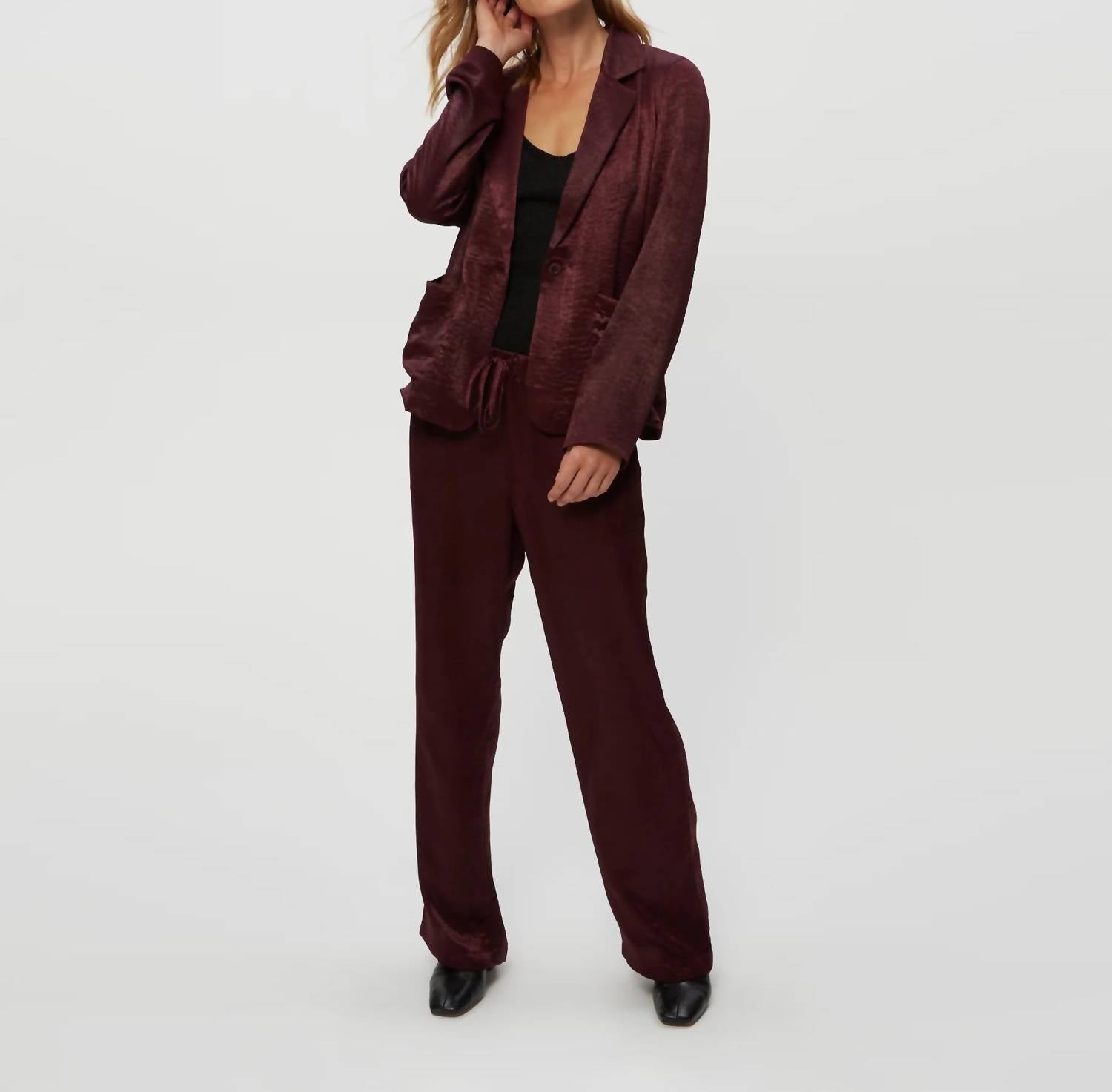 Michael Stars Sanji Drawstring Pant in red - women's pants - alternate view