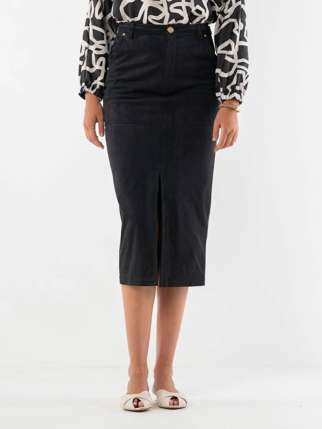 Emily McCarthy Vegan Suede Pencil Skirt in black - women's skirt