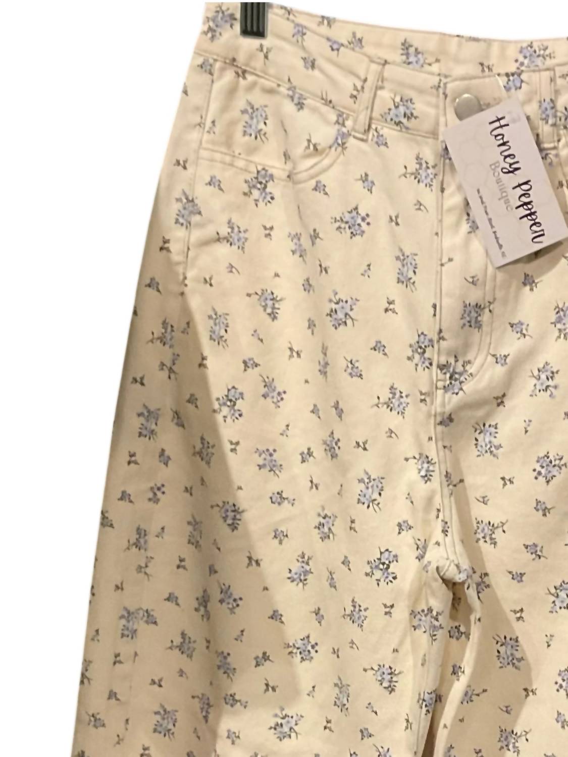 Joa - Women's Blue Floral Barrel Jeans