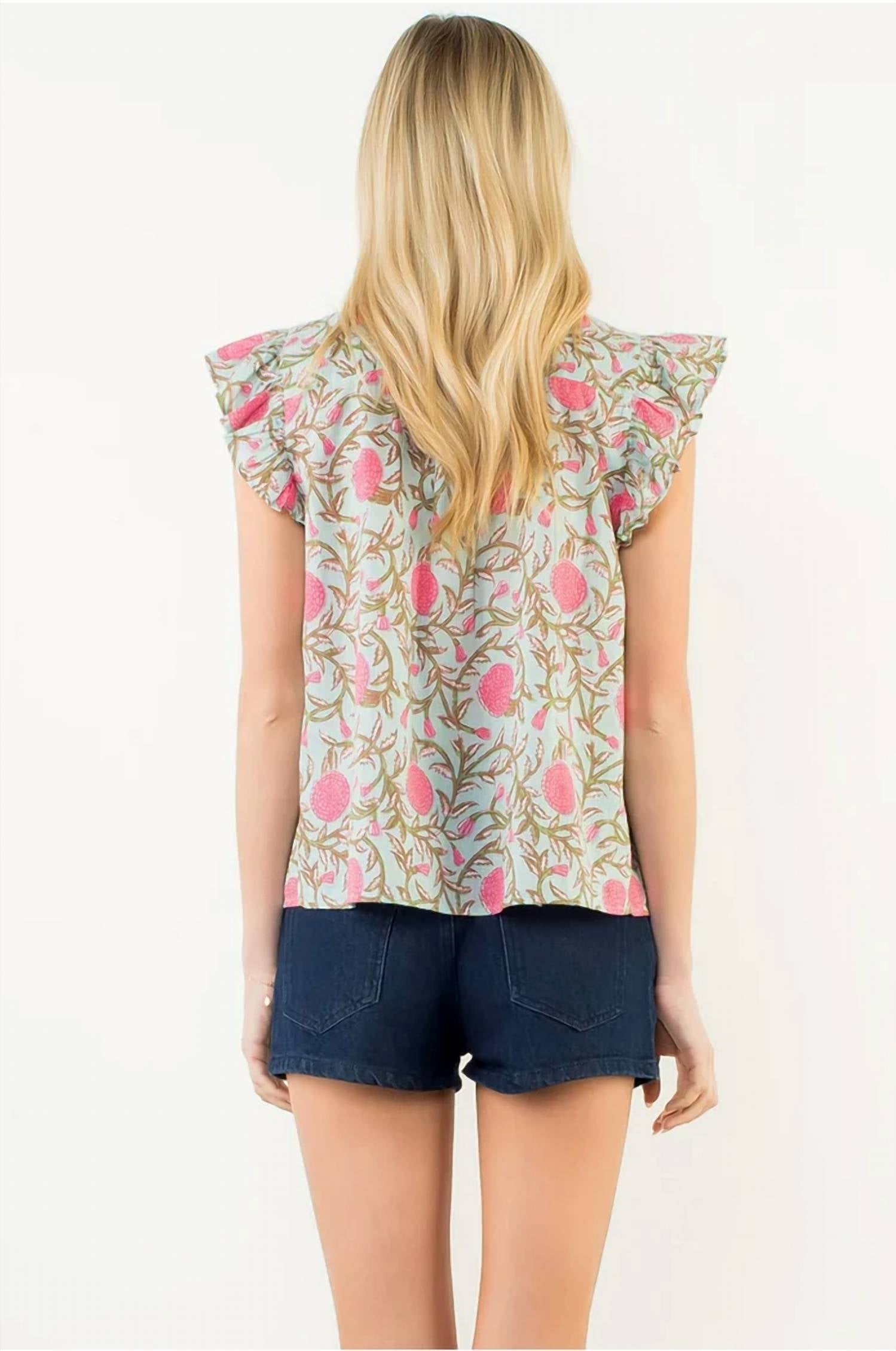 Thml - Flutter Sleeve Floral Detail Button Up Top