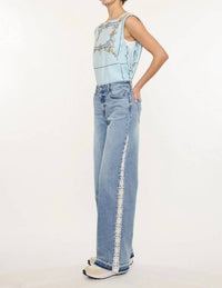 Kancan - High Rise Lace Trim Wide Leg Jean