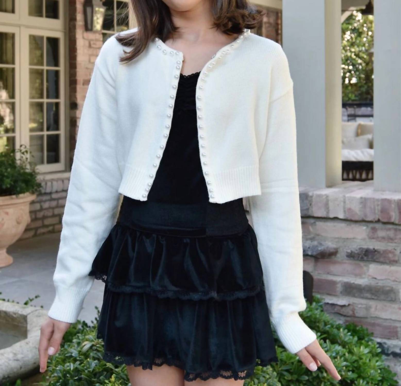 Katie J Nyc - Kitty Pearl Trim Cardigan
