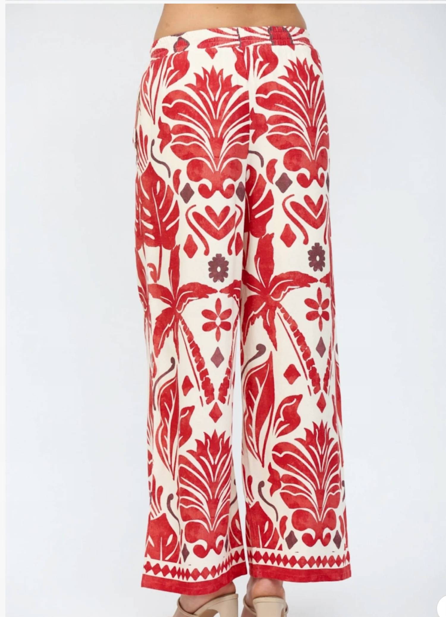 Fate By Lfd - Tropical Print Drawstring Waist Wide Leg Pants