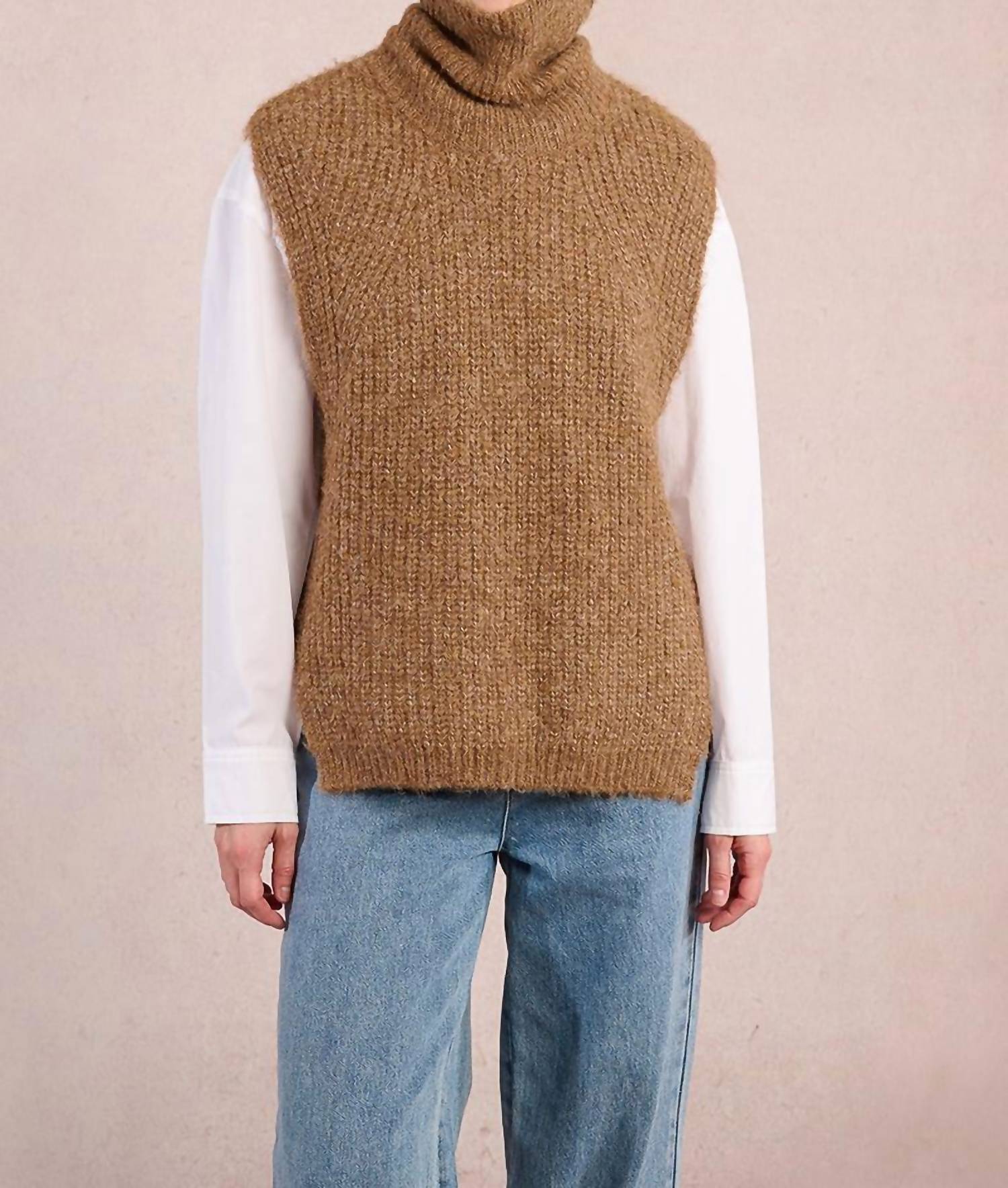 MOLLY BRACKEN Knitted Sleeveless Sweater in camel - women's sweater