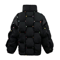 Lola + The Boys Kid's Gem Quilted Puffer in rainbow - kids' jacket - detail view