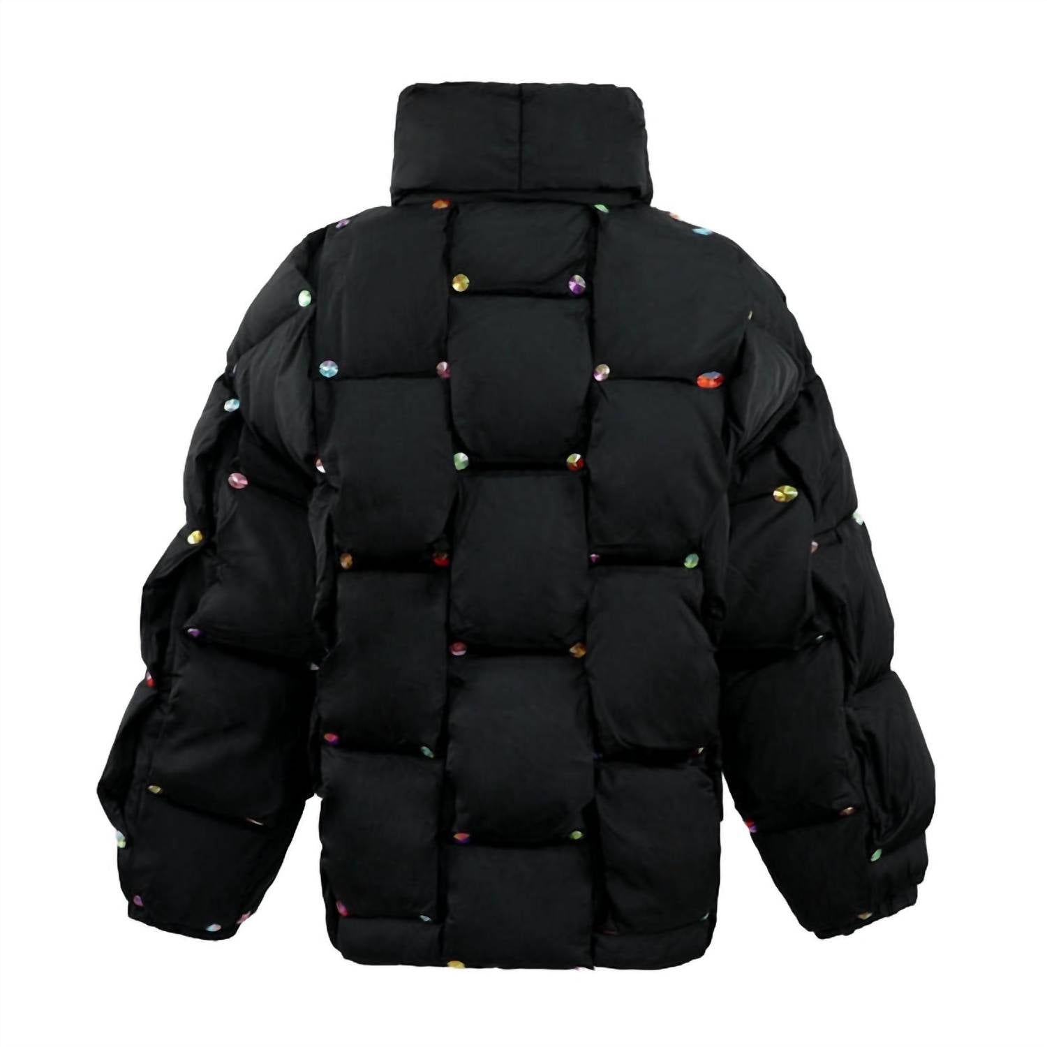 Lola + The Boys Kid's Gem Quilted Puffer in rainbow - kids' jacket - detail view