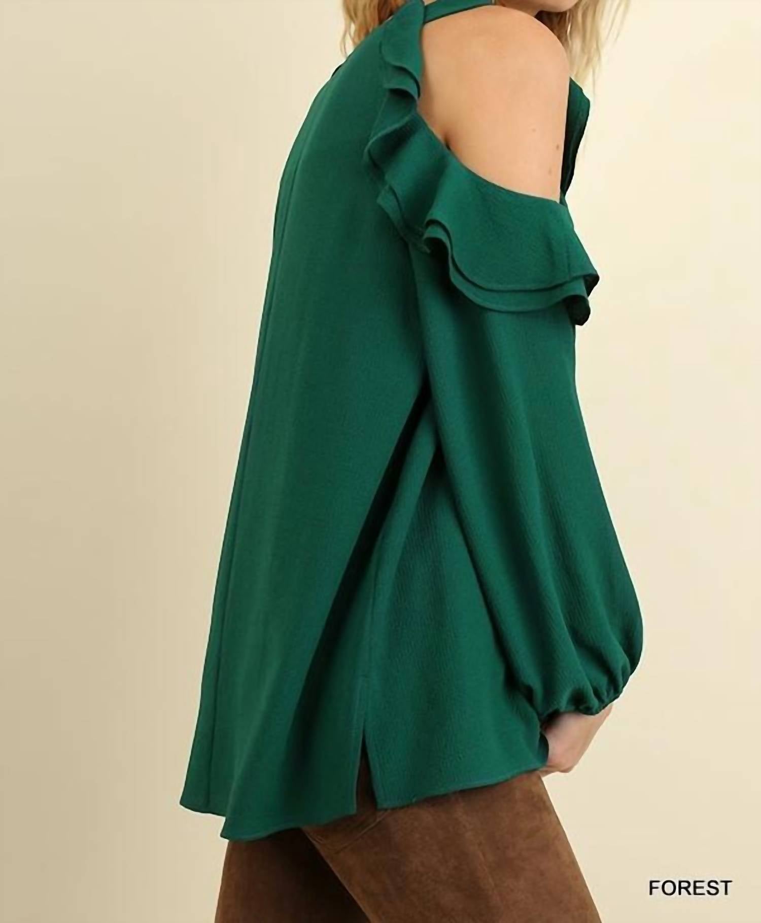 Umgee - Ruffle Open Shoulder Blouse - Plus