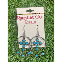 Montana West Women's Rustic Couture Cross Hoop Earrings in turquoise - women's jewelry - detail view