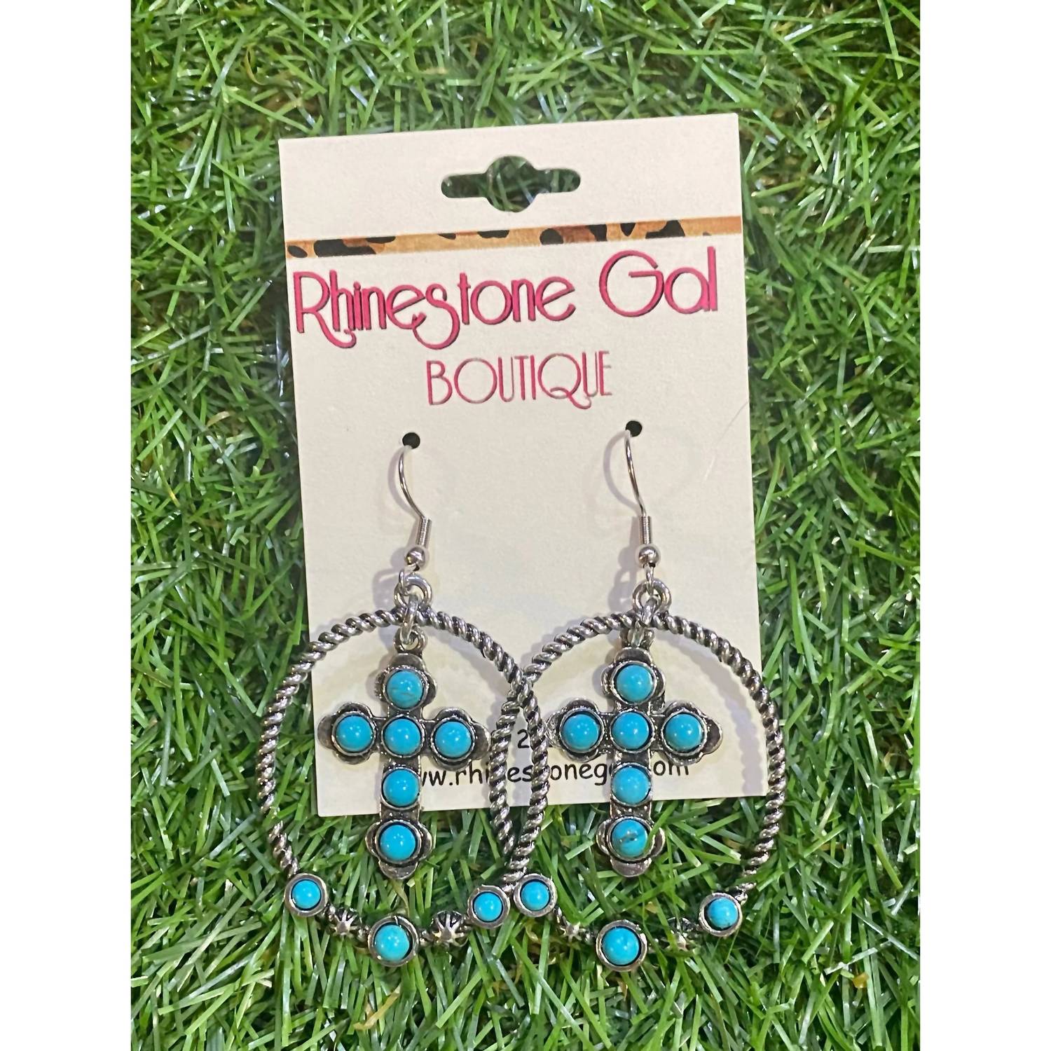Montana West Women's Rustic Couture Cross Hoop Earrings in turquoise - women's jewelry - detail view