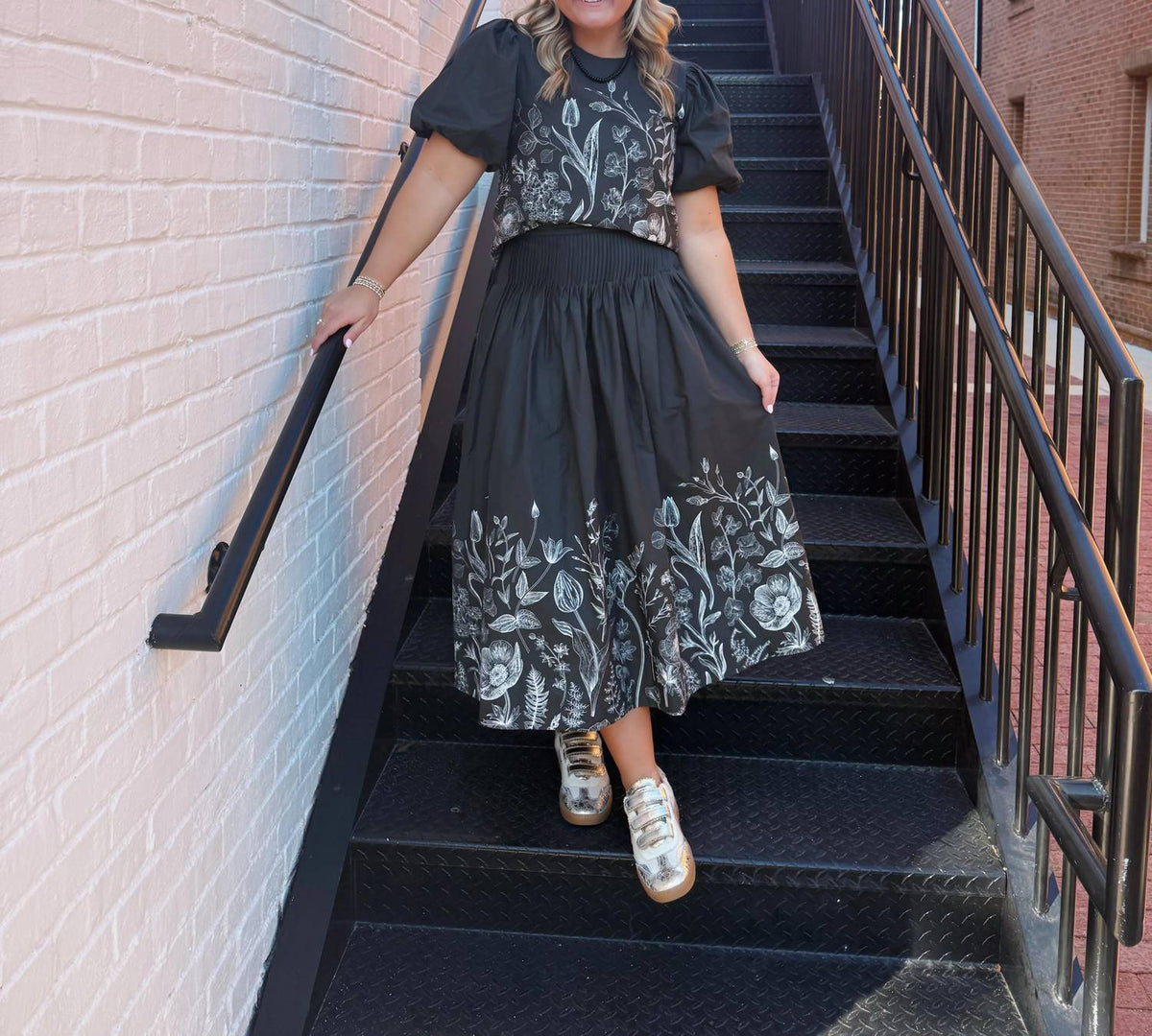 Tcec - Fine Pleat Botanical Print Skirt
