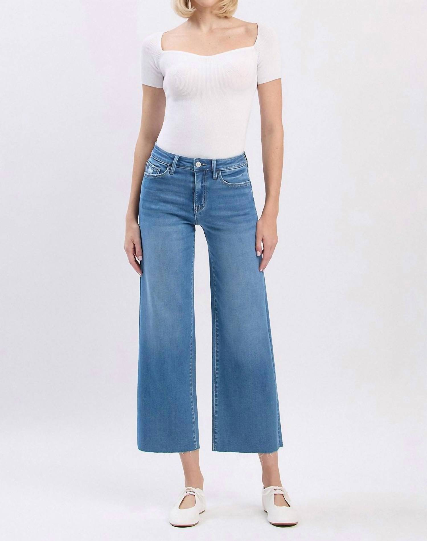 Vervet By Flying Monkey - Aileeah High Rise Raw Hem Crop Slim Wide Leg Jeans