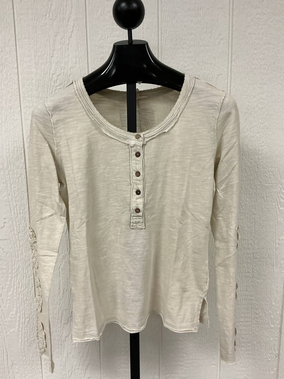 Easel Floral Detailed Long Sleeve Top in off white - women's long sleeve top - detail view