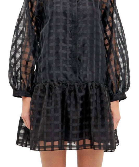 2.7 August Apparel - CHECK ORGANZA BUTTONED LONG SLEEVE MINI DRESS