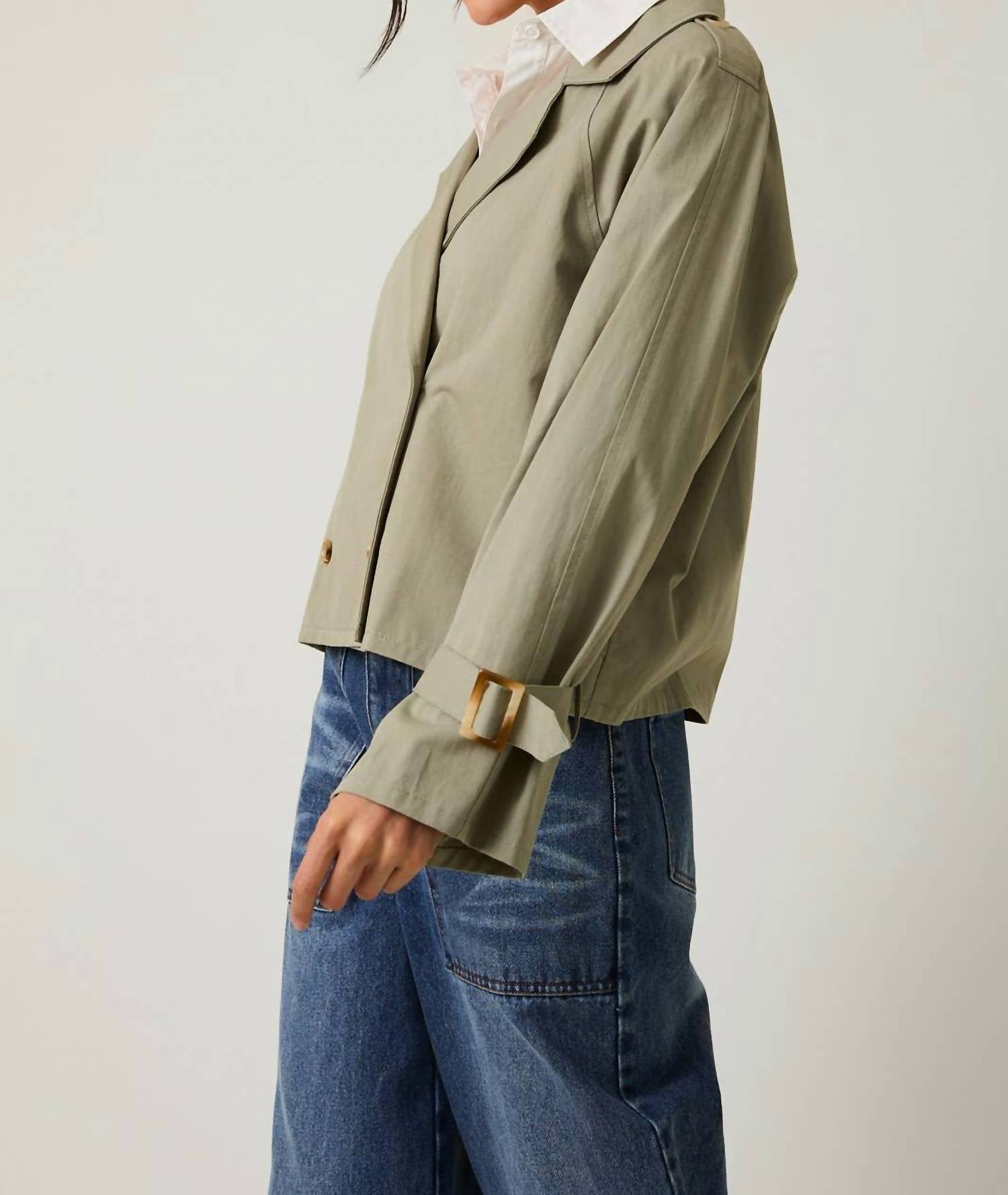 Sunday Edition Mary Cropped Trench Jacket in sage - women's jacket - view 8