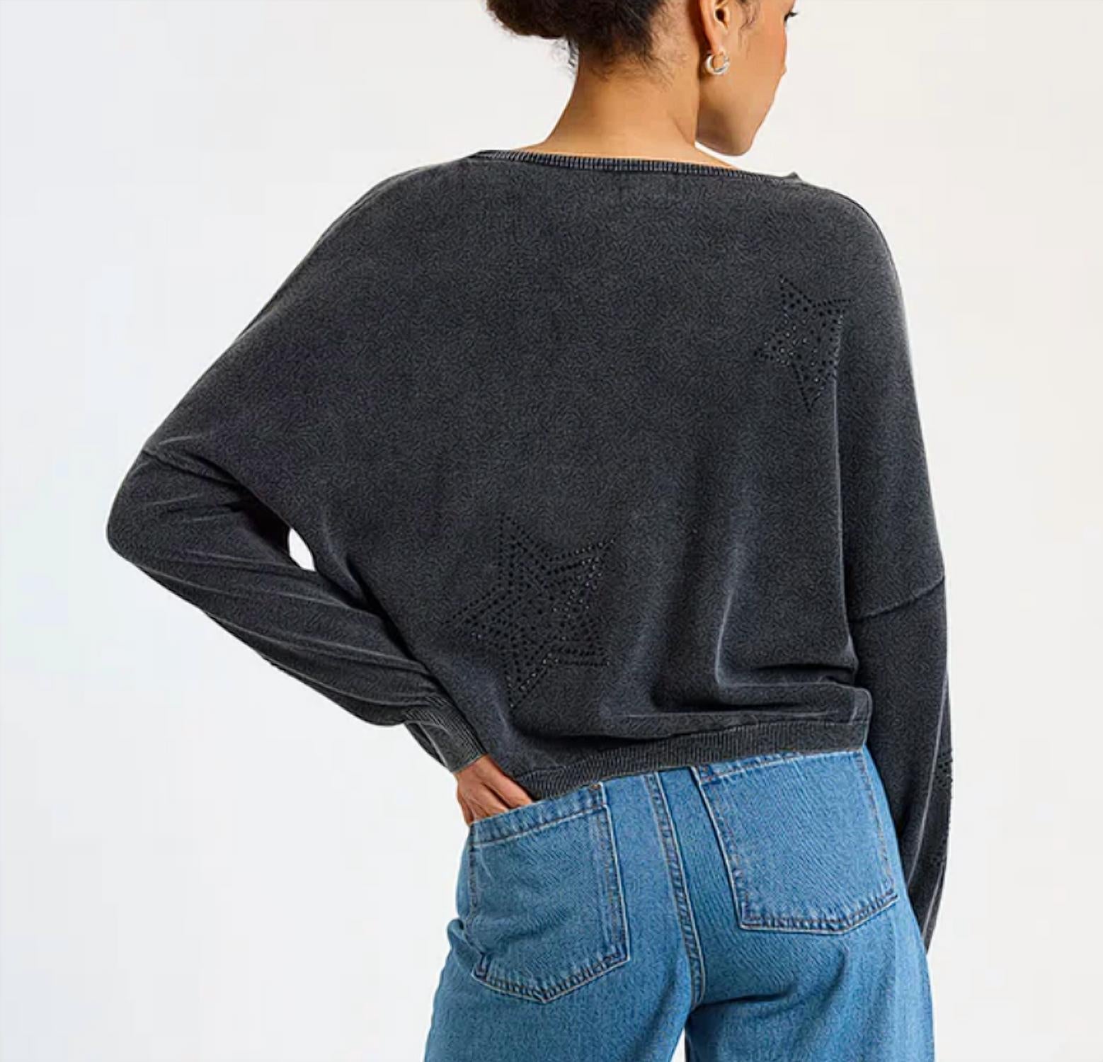 Brodie Cashmere Ida Hot Fix Star Sweat Top in black - women's sweater - alternate view