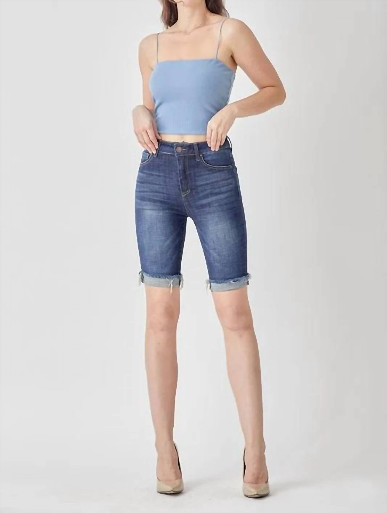 Risen - Mid Rise Clean Cuffed Bermuda Shorts