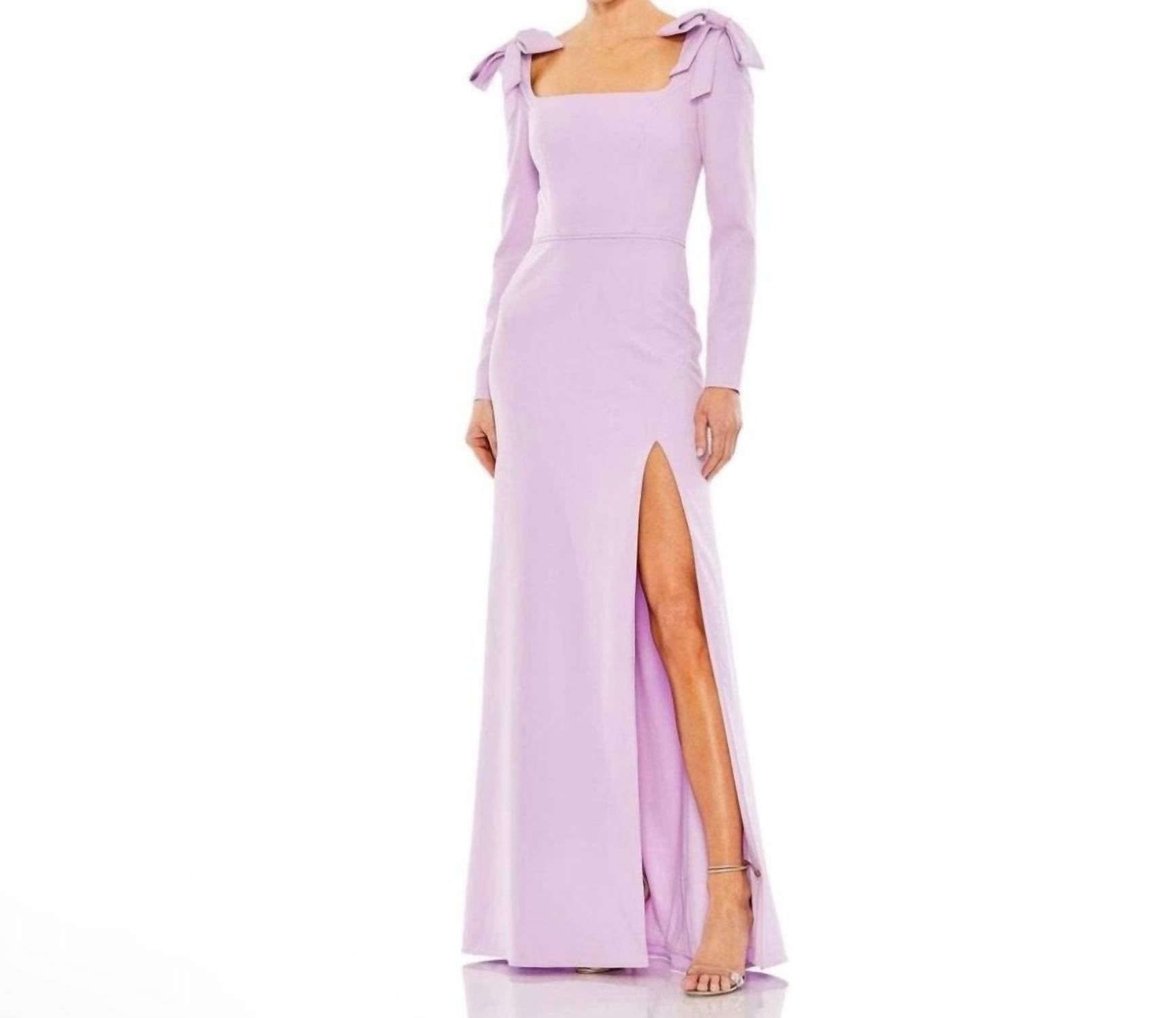 MAC DUGGAL Bow Shoulder Long Sleeve Gown in lilac - women's dress