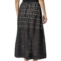 Lilla P Women's Eyelet Side Button Maxi Skirt in black - women's skirt - detail view