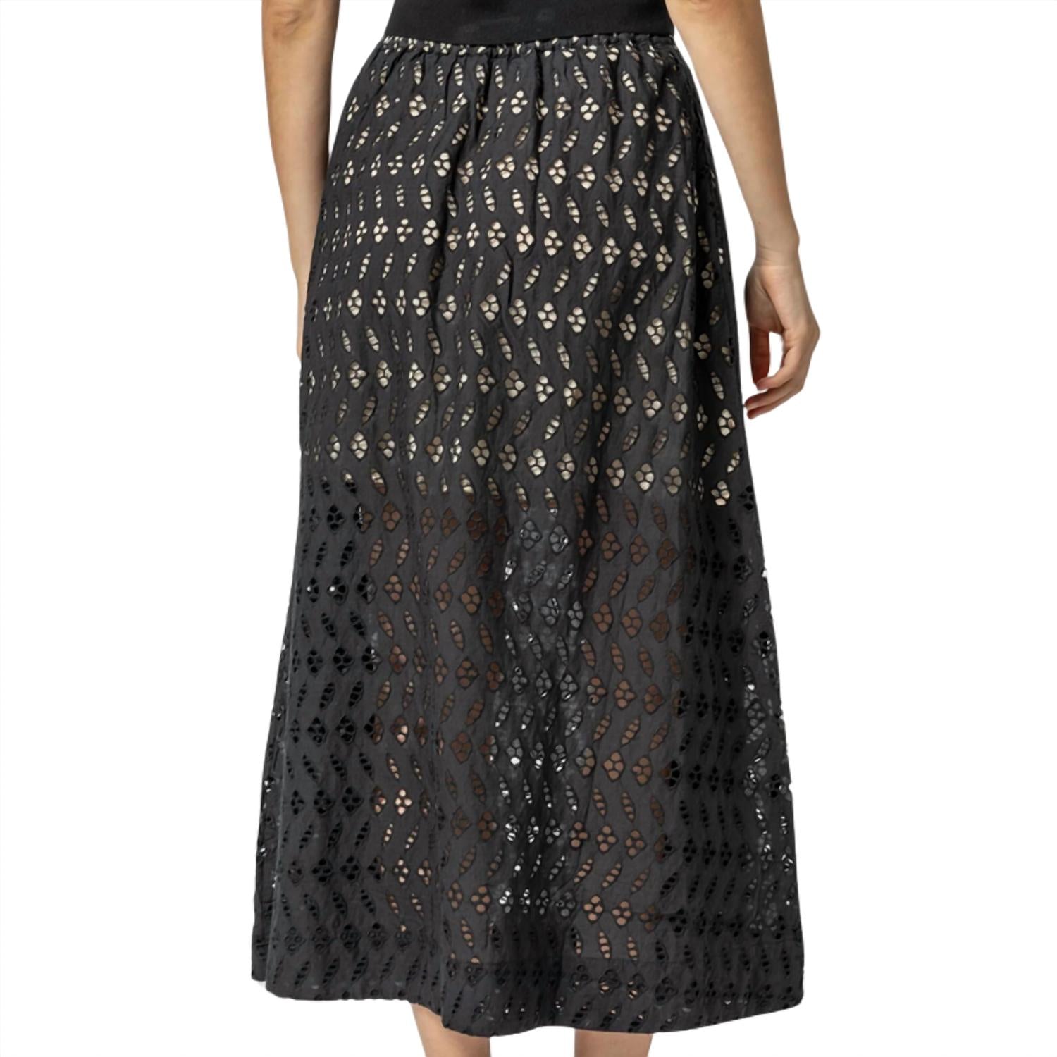 Lilla P Women's Eyelet Side Button Maxi Skirt in black - women's skirt - detail view