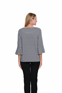 Multiples - 3/4 Flounce and Godet Sleeve Boat Neck Top
