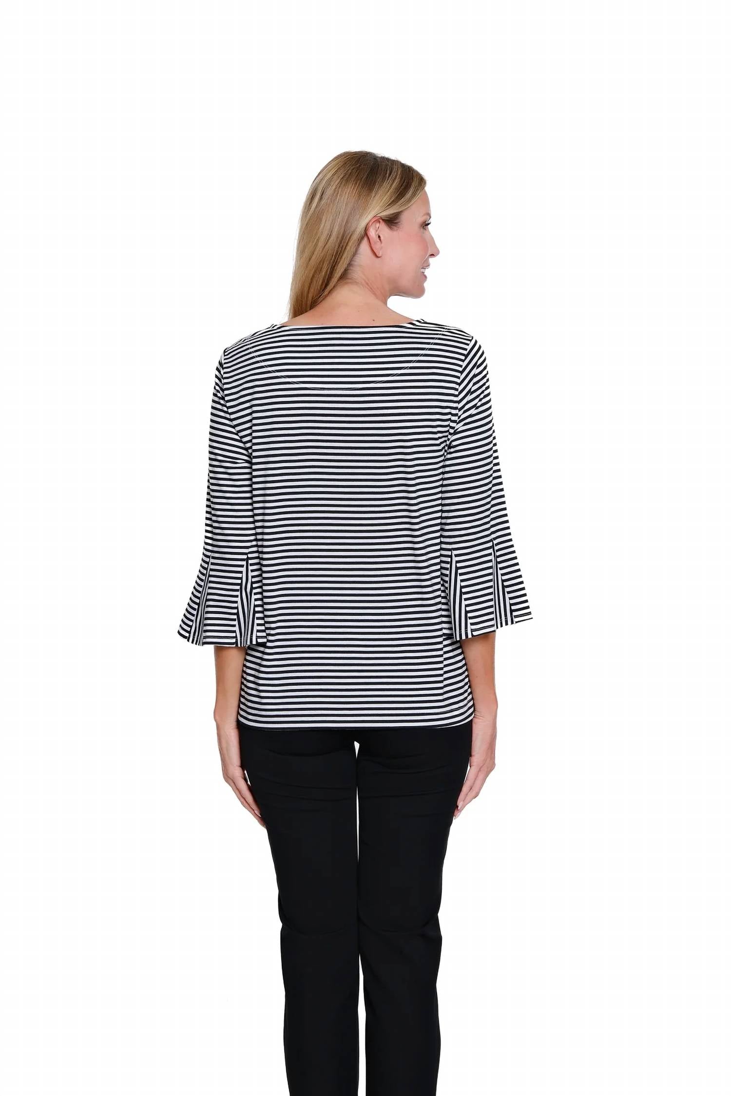 Multiples - 3/4 Flounce and Godet Sleeve Boat Neck Top