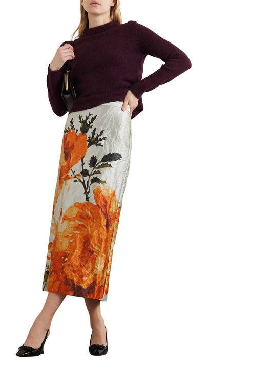 Erdem - Floral Satin Pencil Midi Skirt