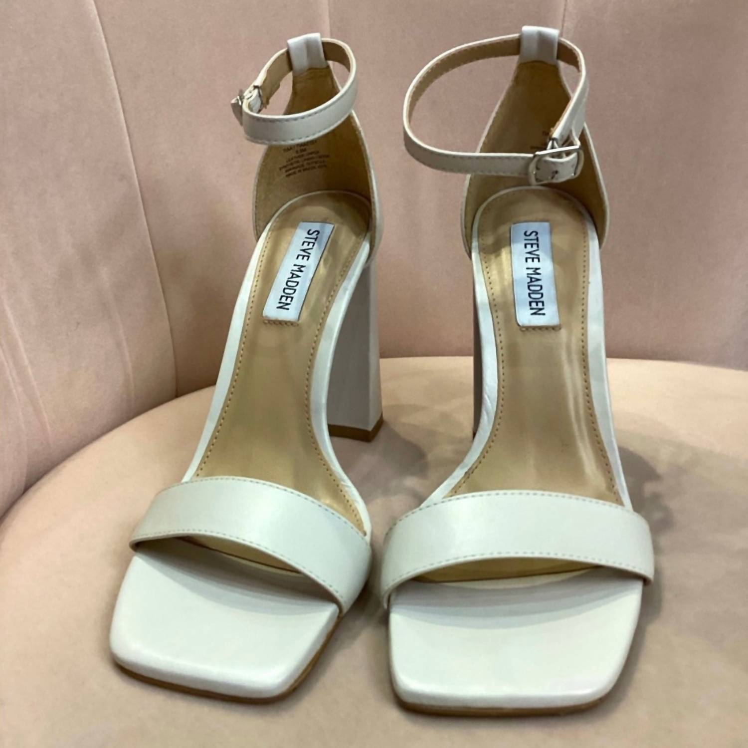 STEVE MADDEN Women's Tia Leather Block Heels in white - women's heels - alternate view