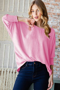 Reborn J - Textured Round Neck Smocked Half Sleeve Top