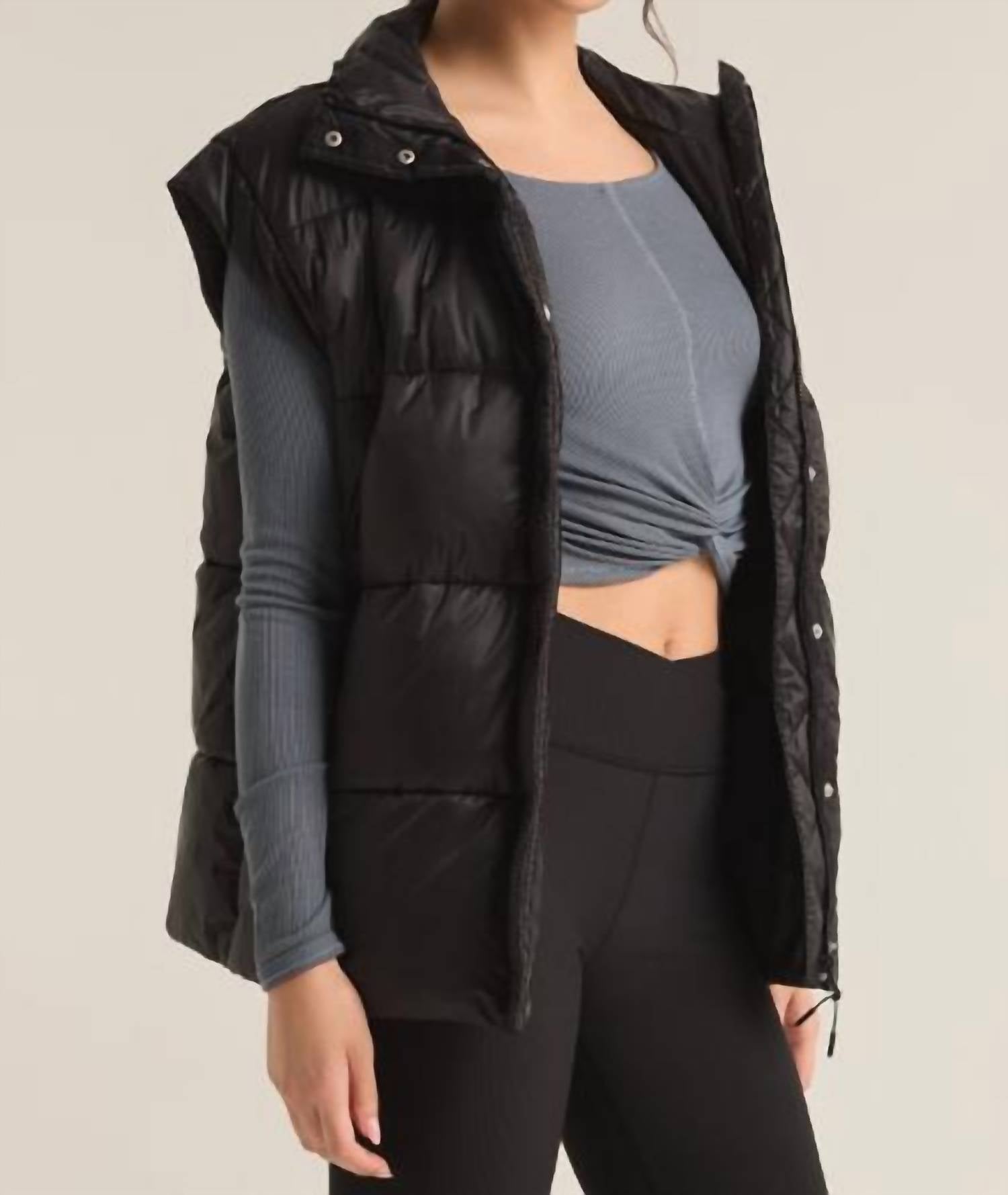Z Supply Sundown Oversized Puffer Vest in black - women's jacket - detail view