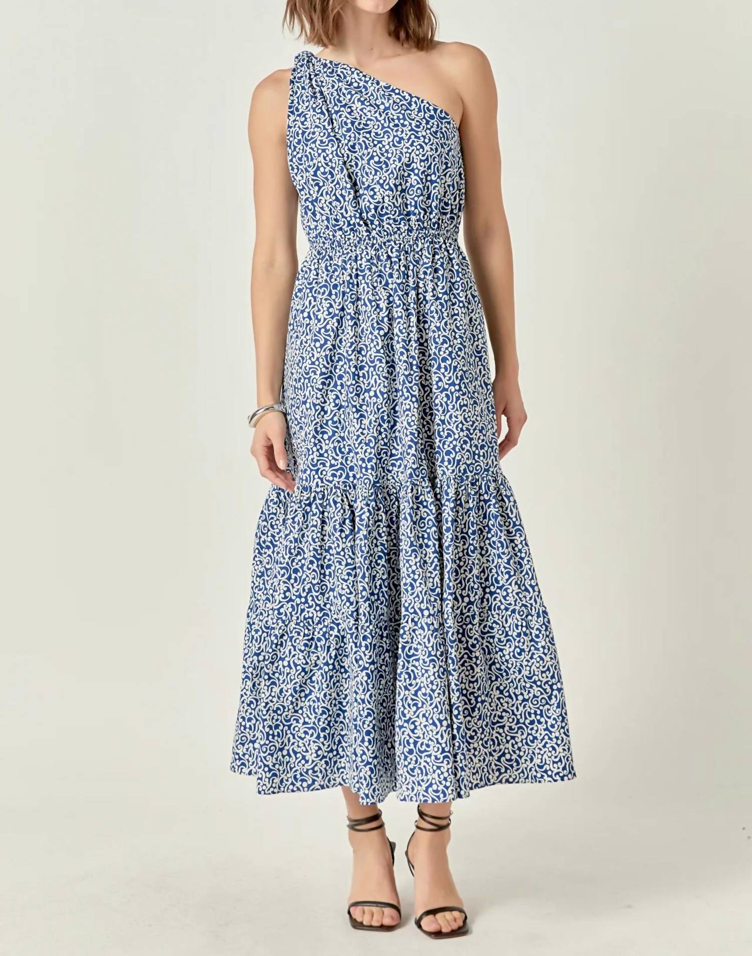 2.7 AUGUST APPAREL Print One Shoulder Maxi Dress in blue - women's dress