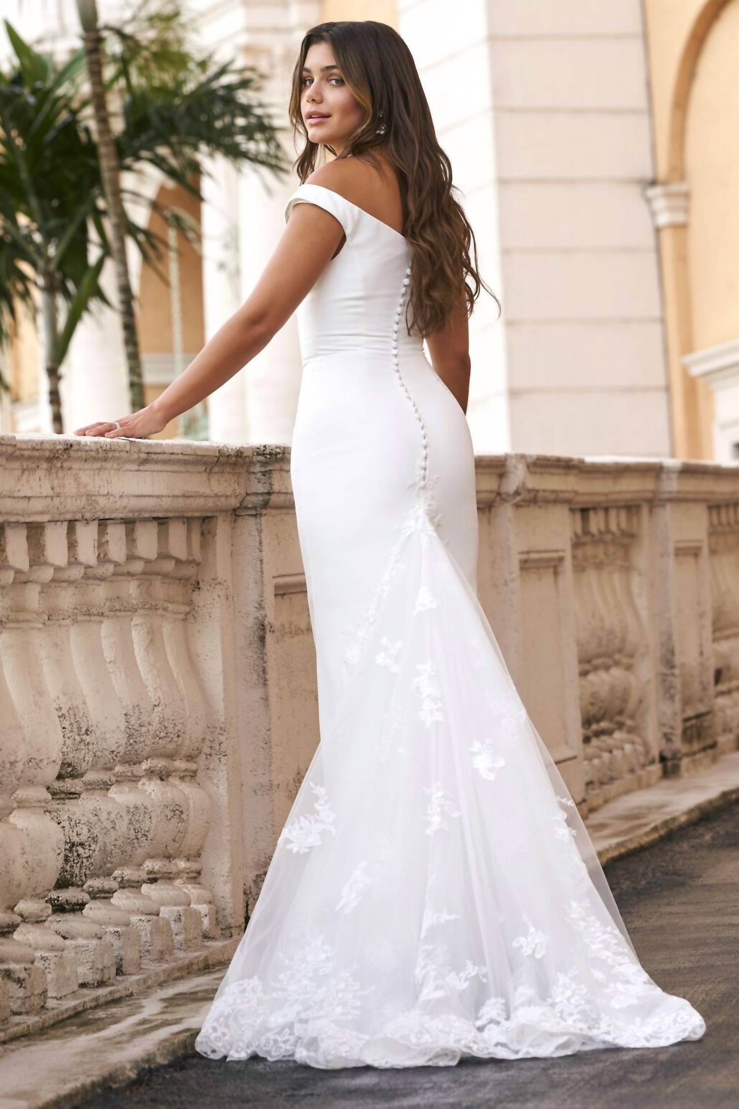Sherri Hill - Lace Train Off The Shoulder Wedding Dress