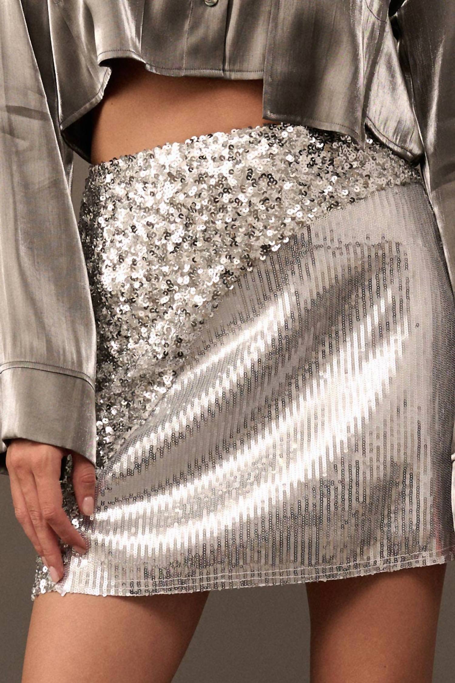 Promesa - COLORBLOCK SEQUINS HIGH WAIST MINI SKIRT