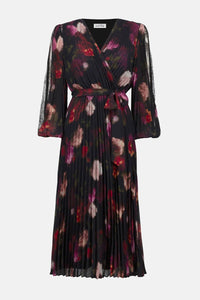 Joseph Ribkoff - Pleated Chiffon Floral Fit & Flare Dress
