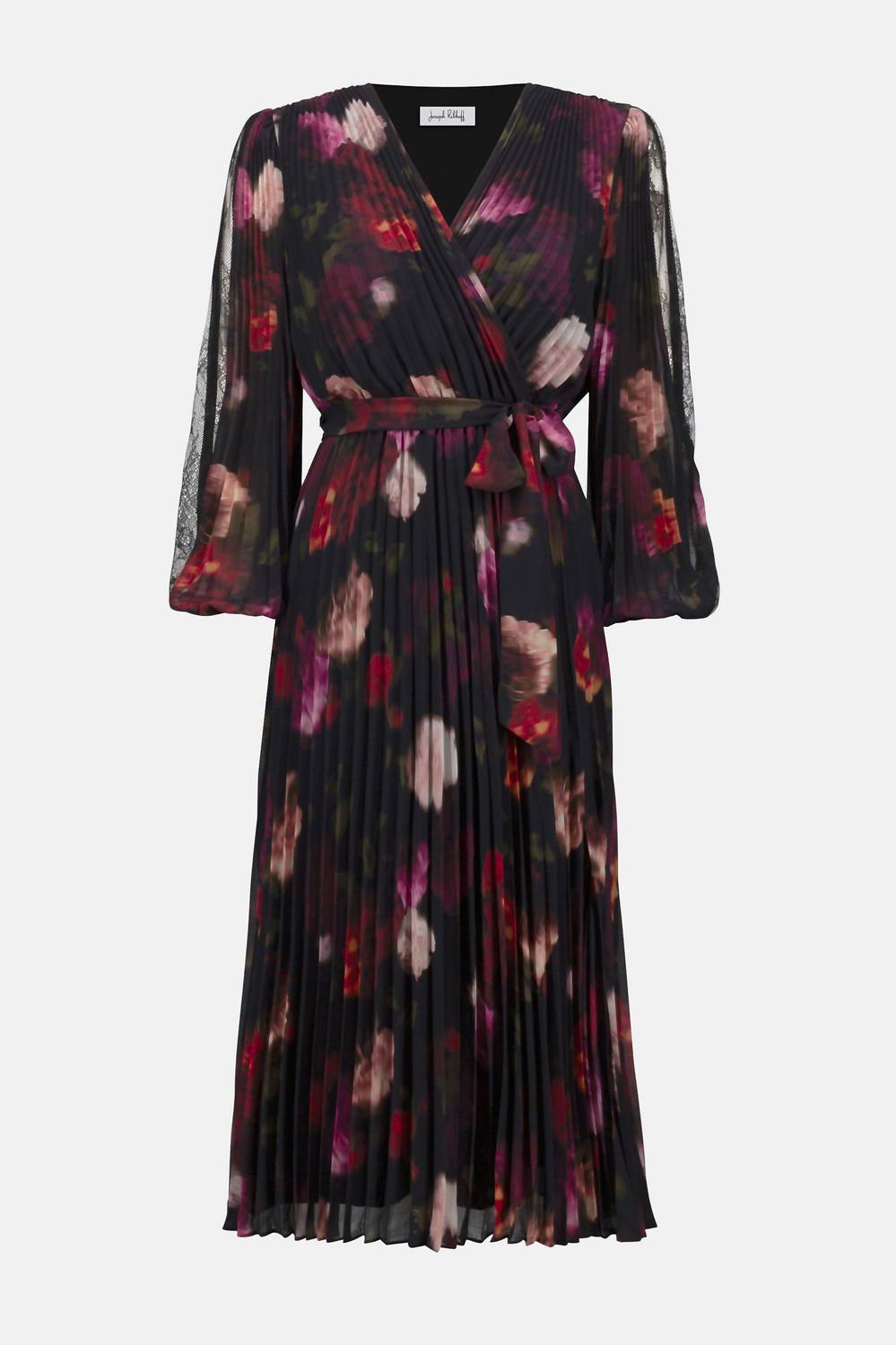 Joseph Ribkoff - Pleated Chiffon Floral Fit & Flare Dress