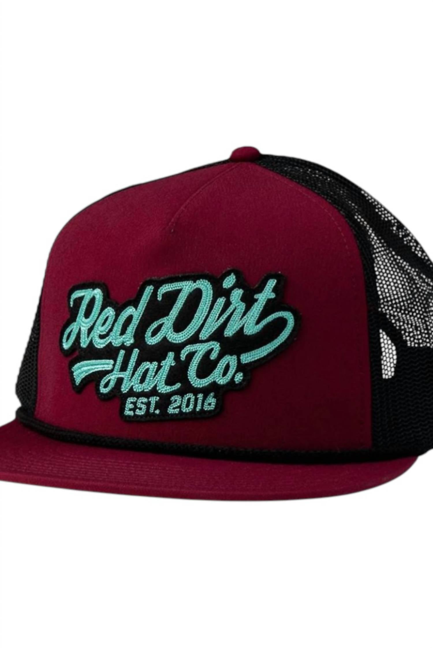 Red Dirt Hat Company Men's Off The Vine Cap in burgundy black - men's hat - detail view