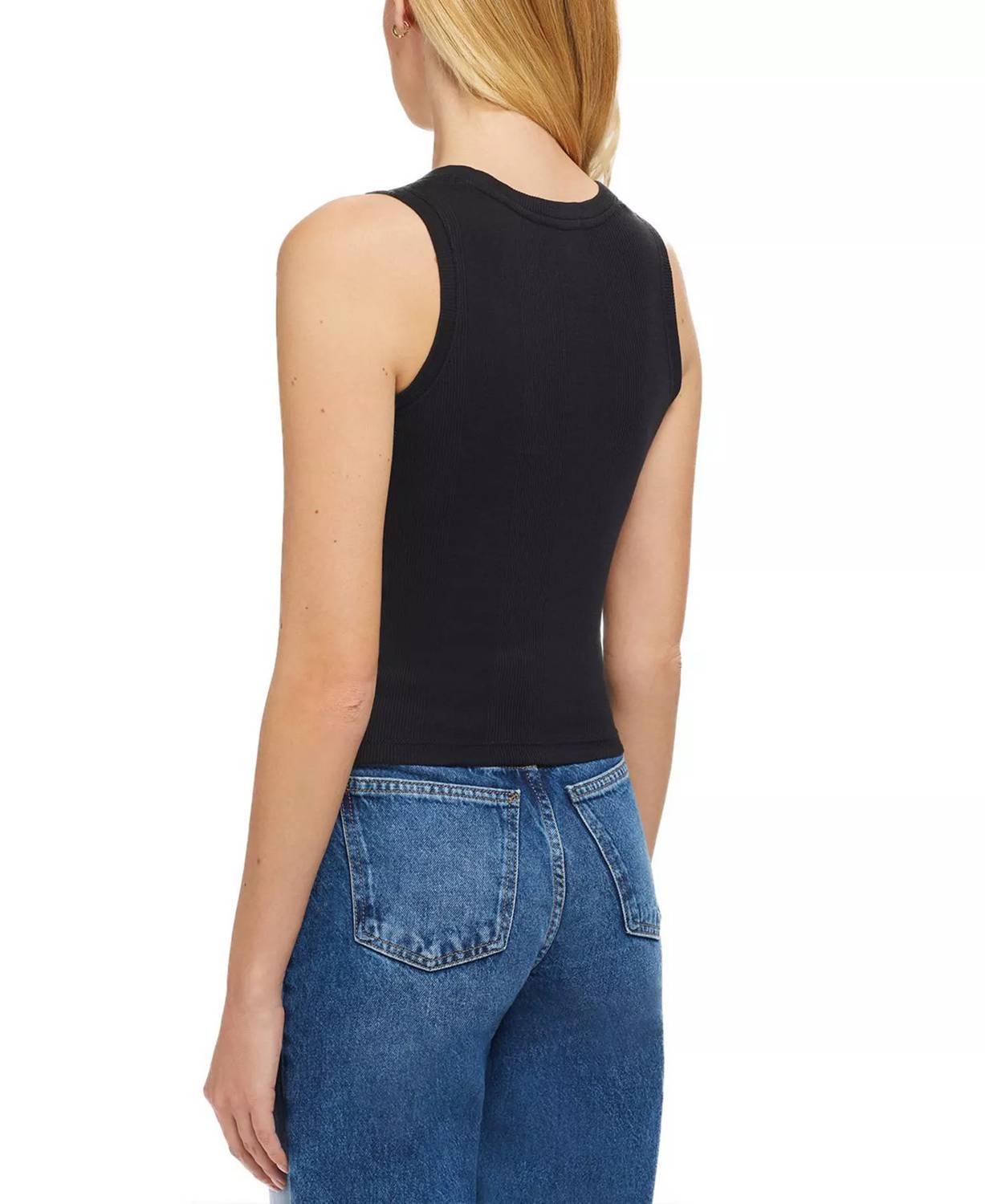 Goldie Lewinter Variegated Rib Crop Tank Top in black - women's tank top - detail view