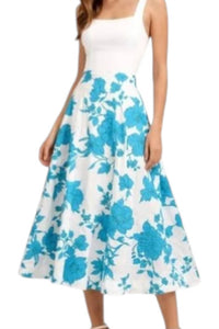 Misa Los Angeles A Line Floral Print Midi Skirt in blue - women's skirt - detail view